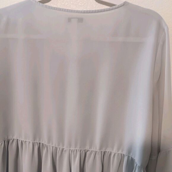 Halston Light Blue Sheer Blouson Sleeve Peplum Blouse Sz M - Picture 7 of 10
